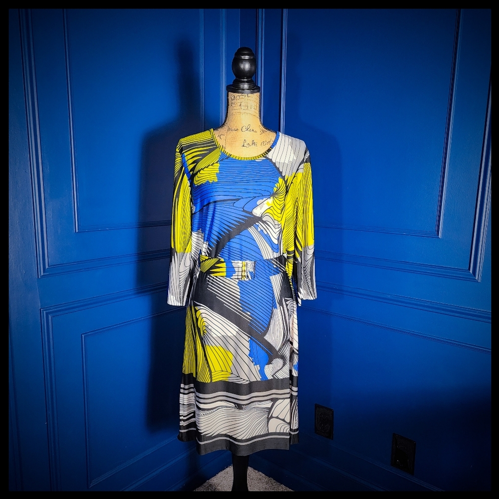 Marisa Kenson Green And Blue Above Knee Dress